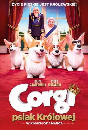 Corgi, psiak Królowej 2D dubbing plakat